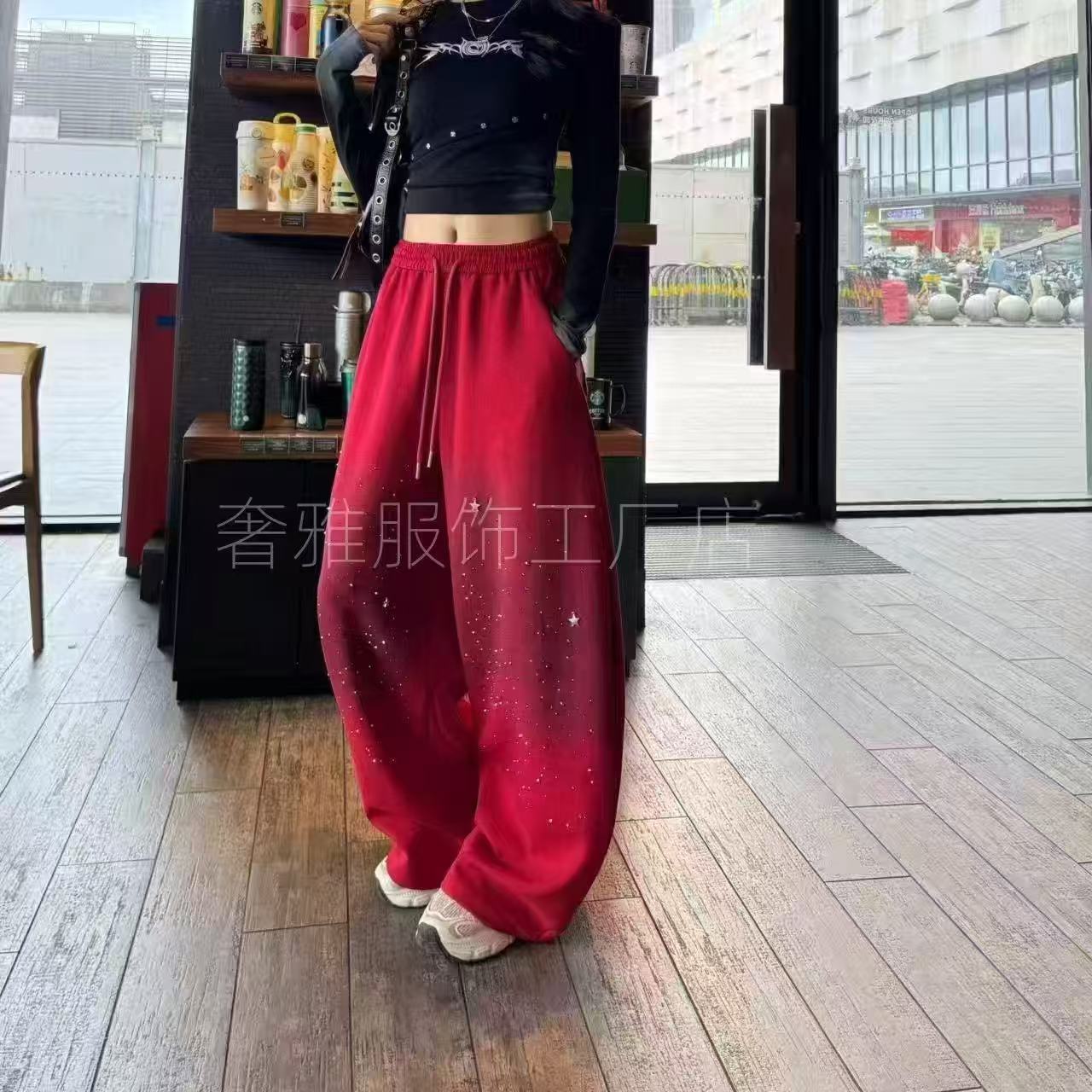 阔腿裤烫钻百搭薄款保暖长裤吸汗休闲裤休闲灯笼裤运动裤332511