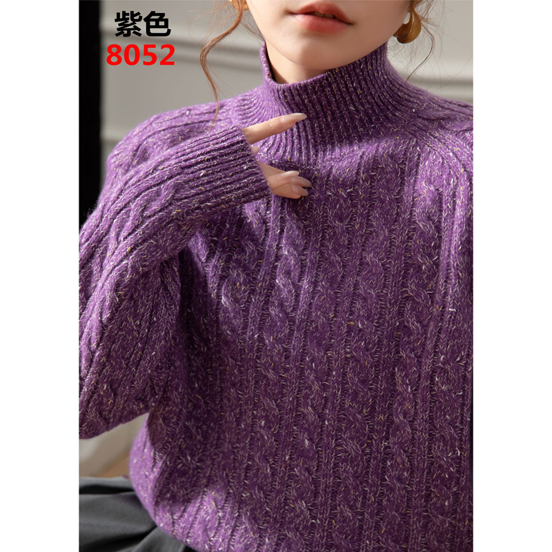 金豆绞花半高领百搭长袖针织羊毛衫女士上衣8052