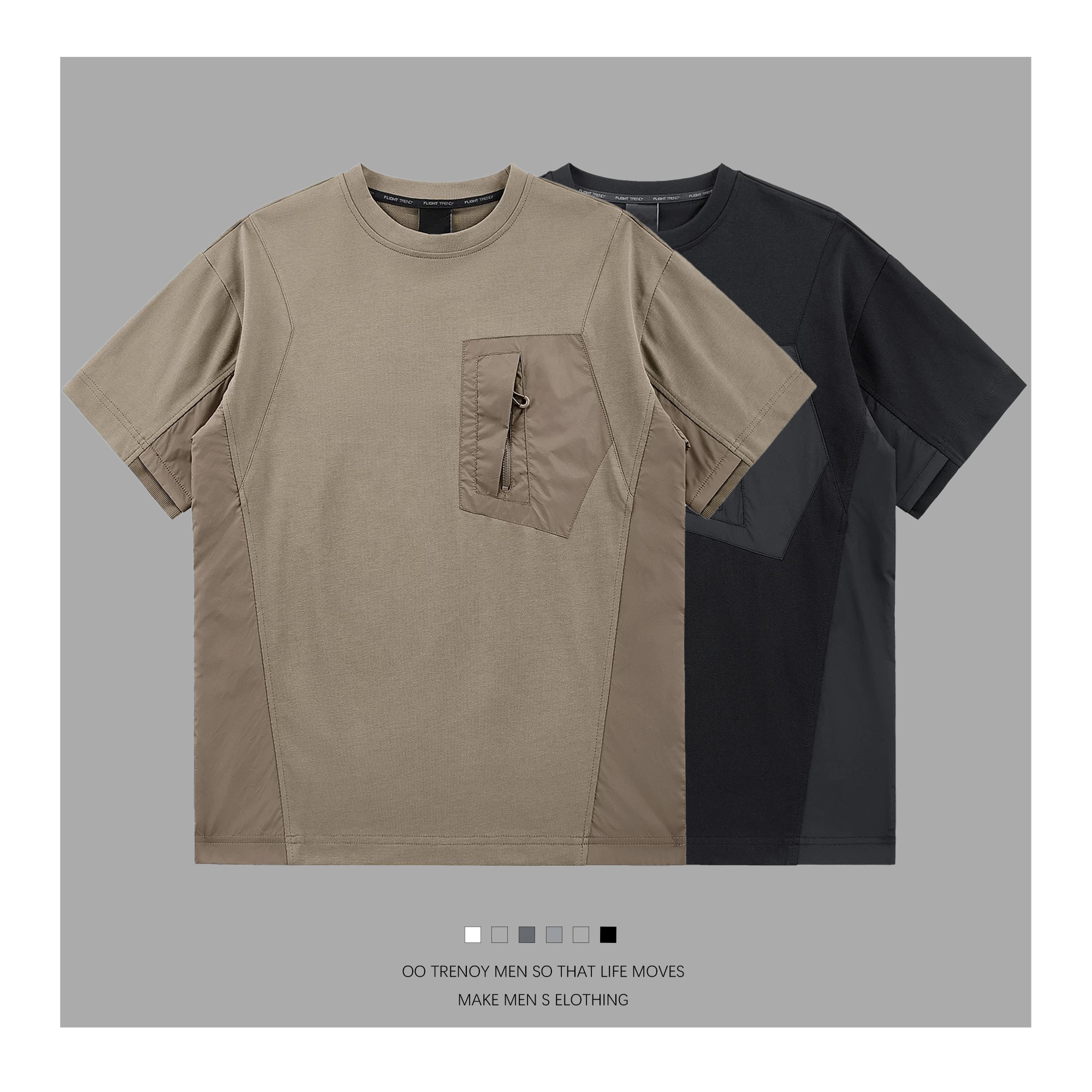 阿泽C-春夏重磅开叉T恤美式线条设计感圆领短袖-70089