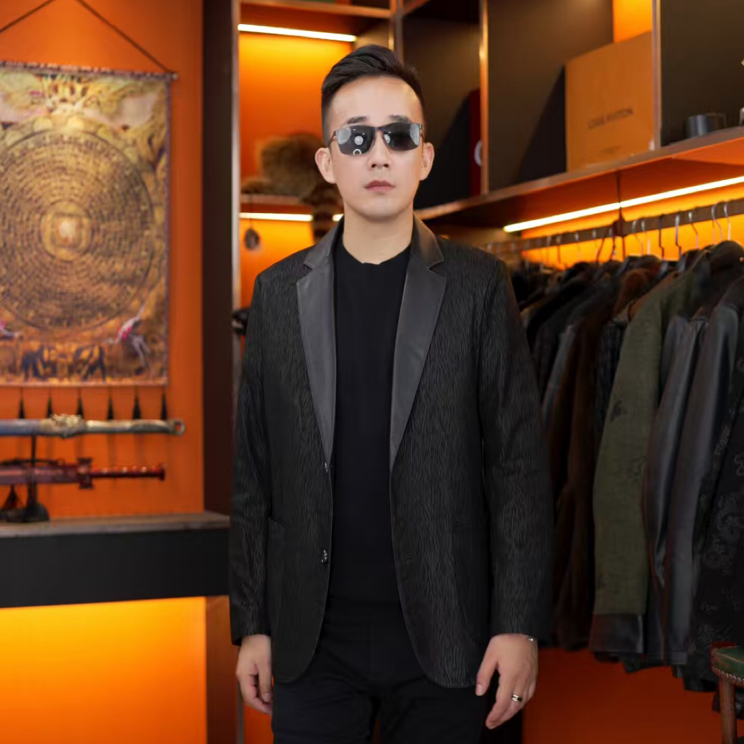 进口绵羊皮皮衣男士西装真皮皮高档皮西服外套新款