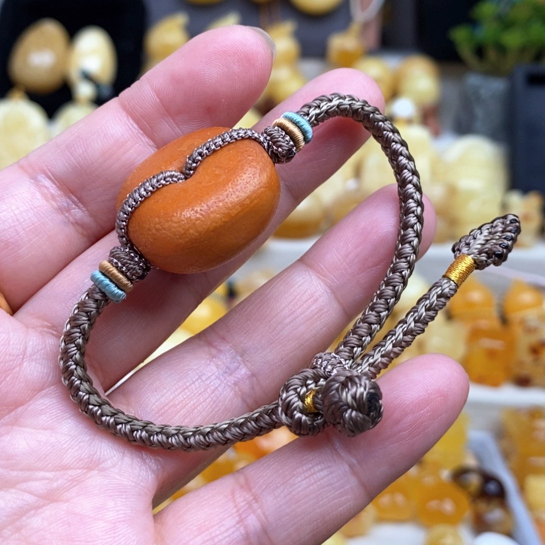 蜜蜡手绳未镶嵌天然橘皮纹蜜蜡饼子手绳