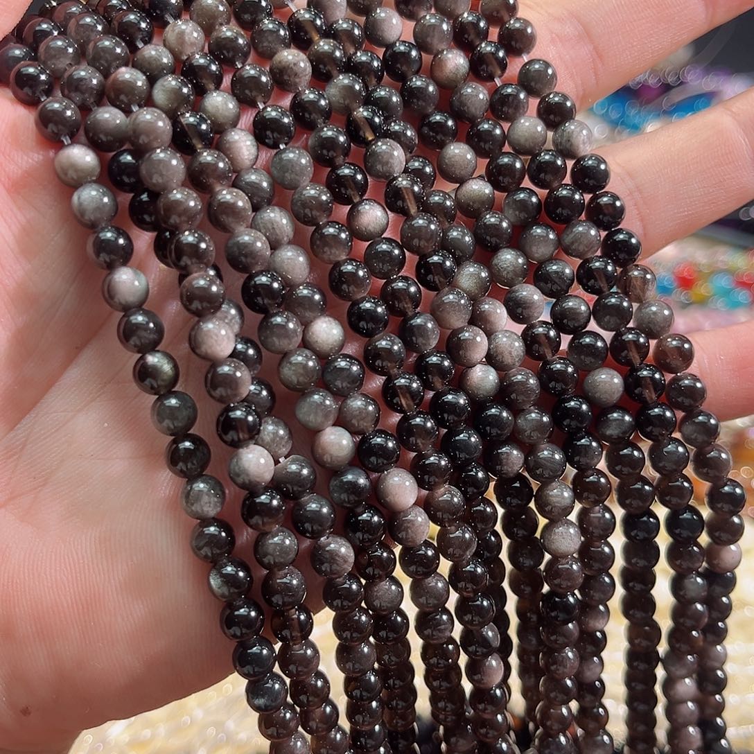 玛瑙/玉髓合金珠宝半成品高品双眼银曜一条6mmm