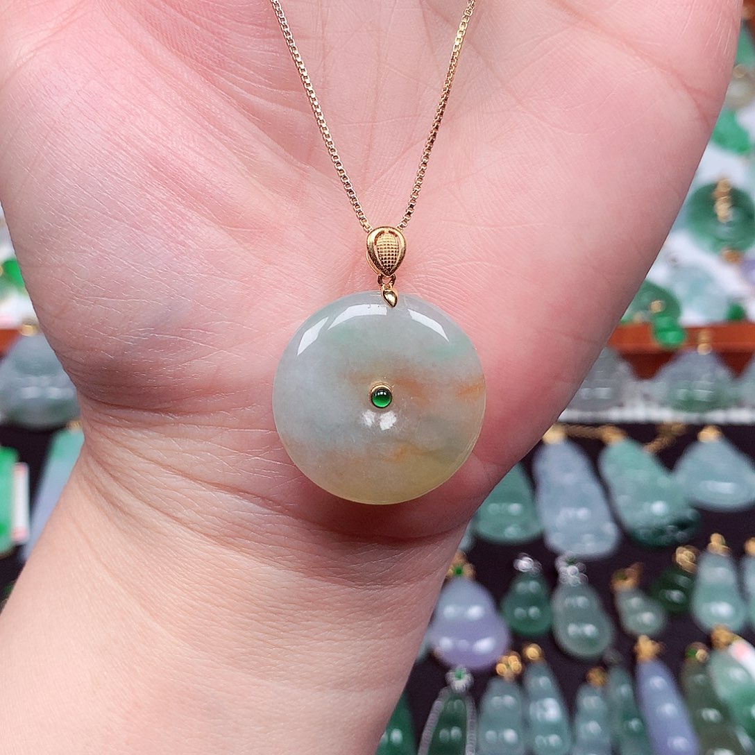 翡翠颈饰18K金镶嵌天然翡翠A货