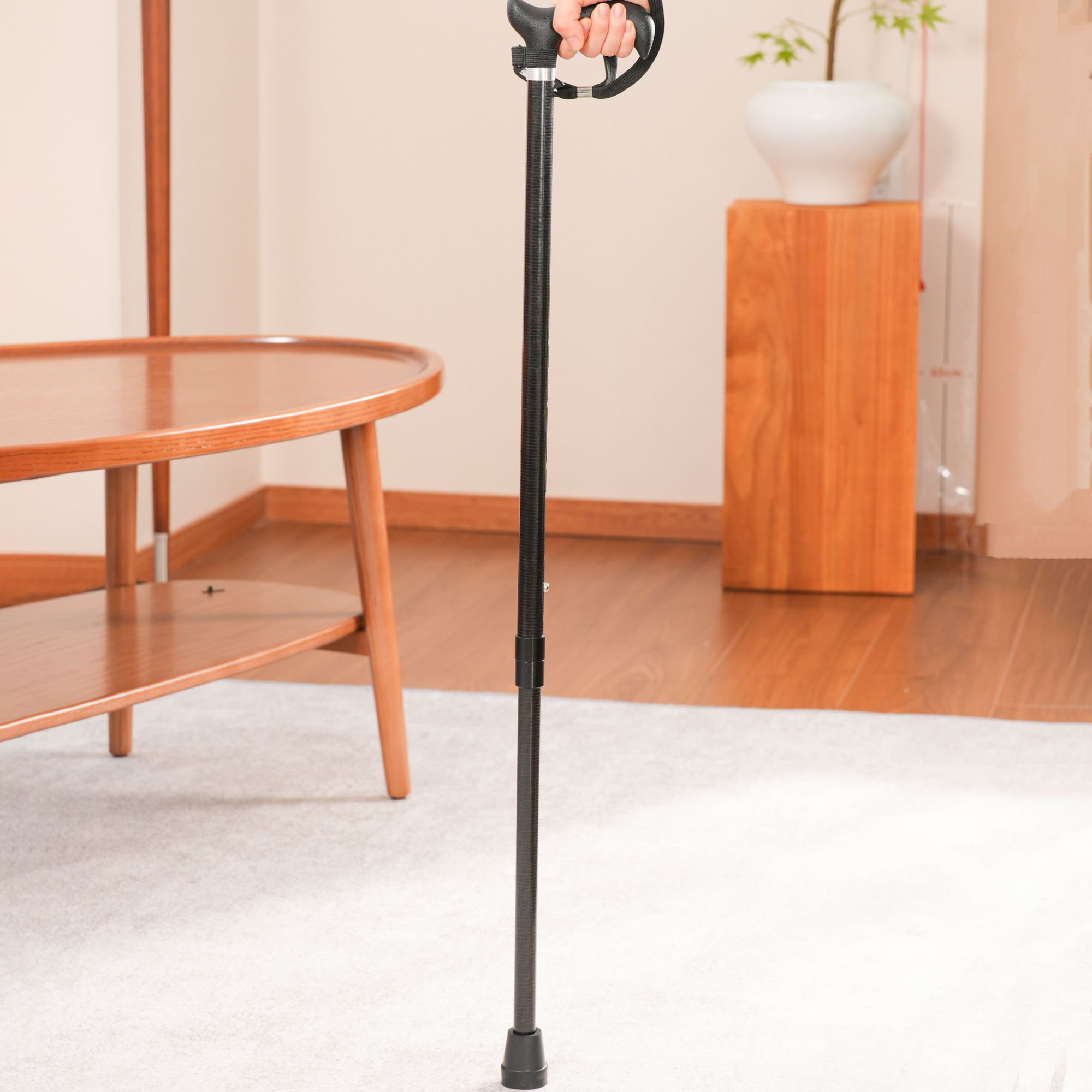 安润泽康碳纤维轻便伸缩四脚防滑拐杖老人助行防摔倒带扶手手杖