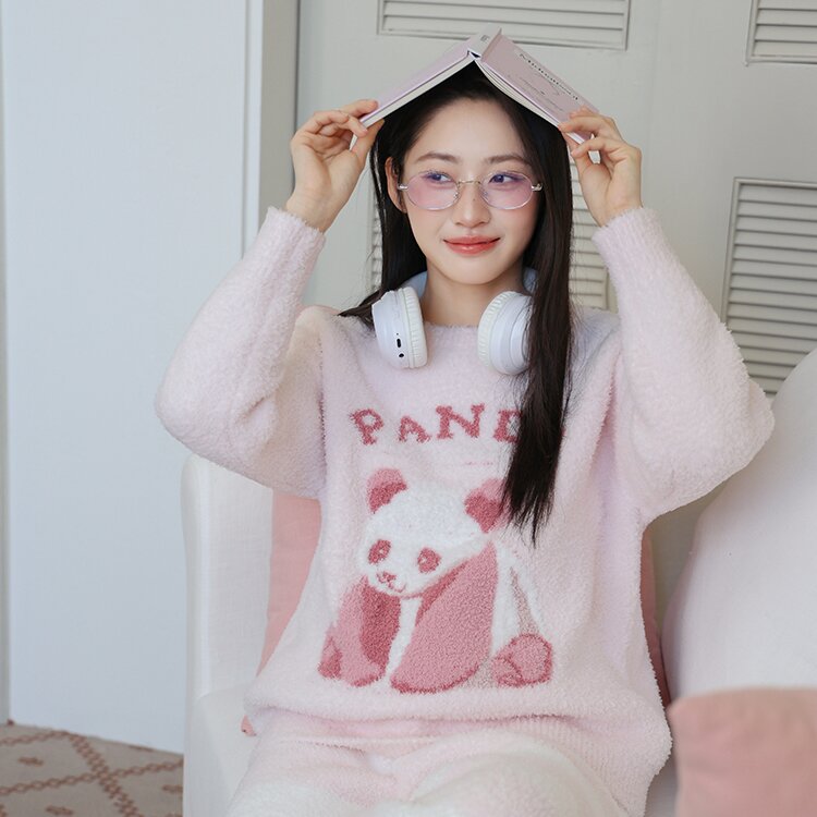 莫里伊【粉色软萌熊猫】小众时尚设计可外穿保暖睡衣家居服