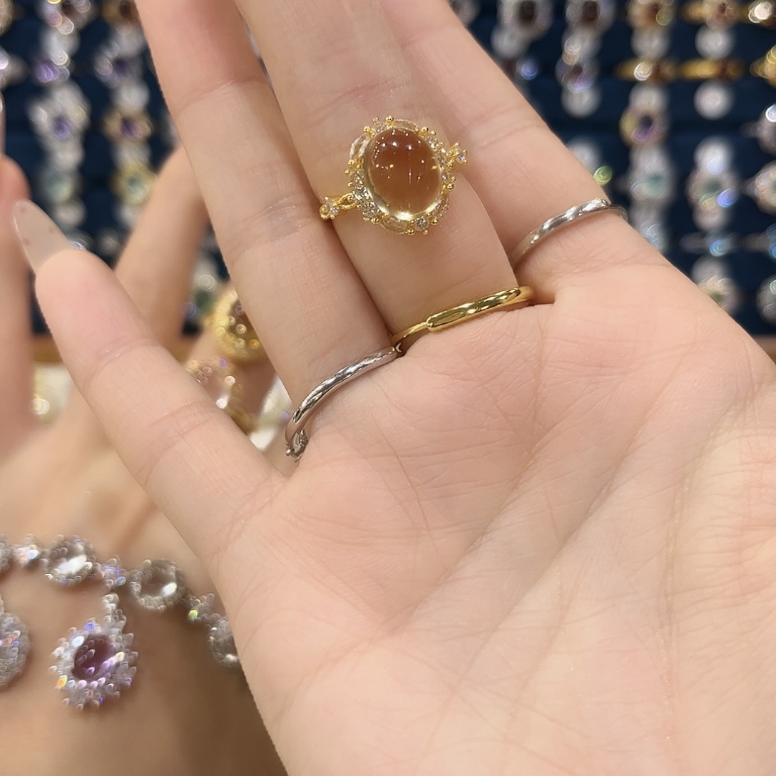 黄晶女款银S925镶嵌喵*姐戒指44