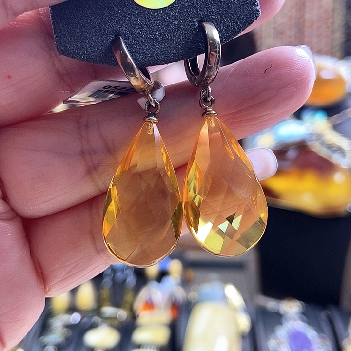 琥珀银S925镶嵌耳饰耳环