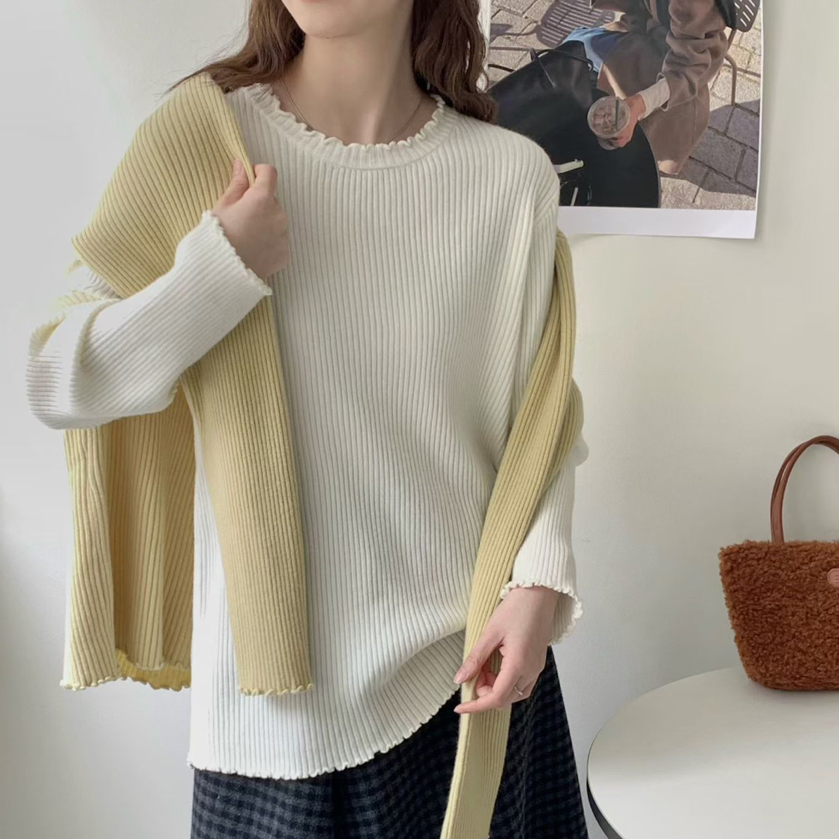 【YN】大码显瘦花边打底针织毛衣