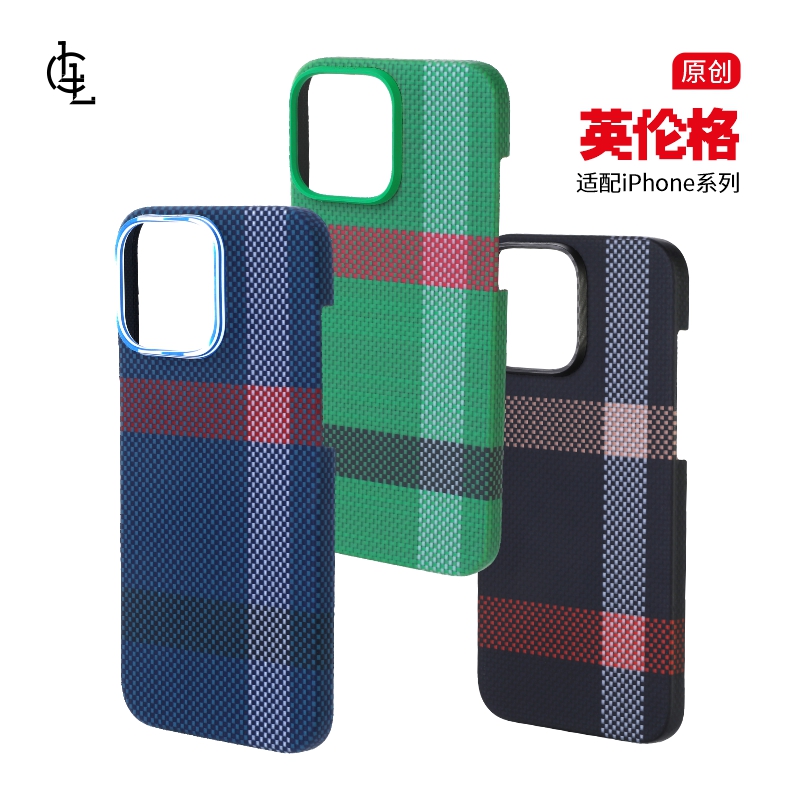 LLC适用苹果iPhone16ProMax英伦格全包凯芙拉手机壳