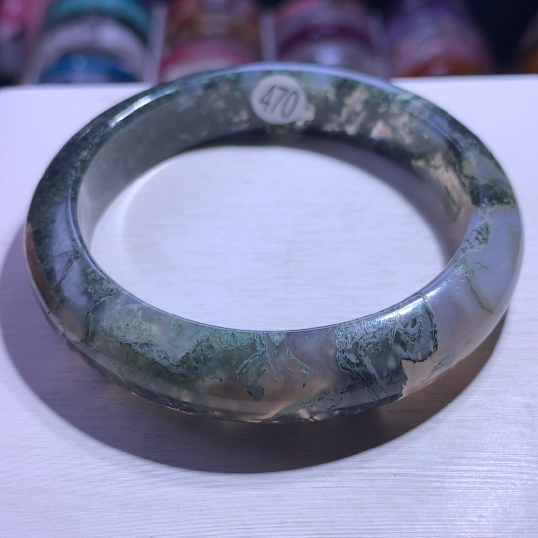 水晶银S925镶嵌手镯水草玛瑙60.4圈470