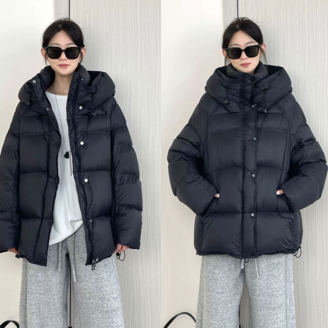 加厚230克+90溯源码连帽升级泡芙羽绒服女中长款磁吸扣防风袖25冬