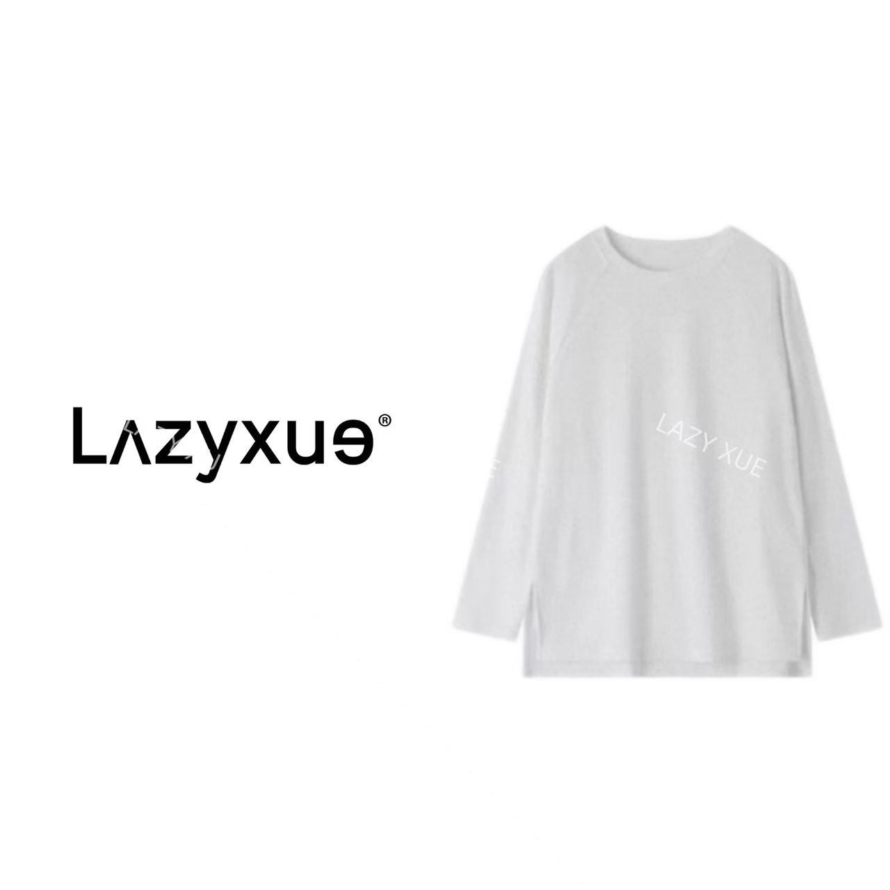 LAZYXUE薛懒懒/"皮帘长袖" 宽松廓形下摆开叉插肩圆领T恤 C143