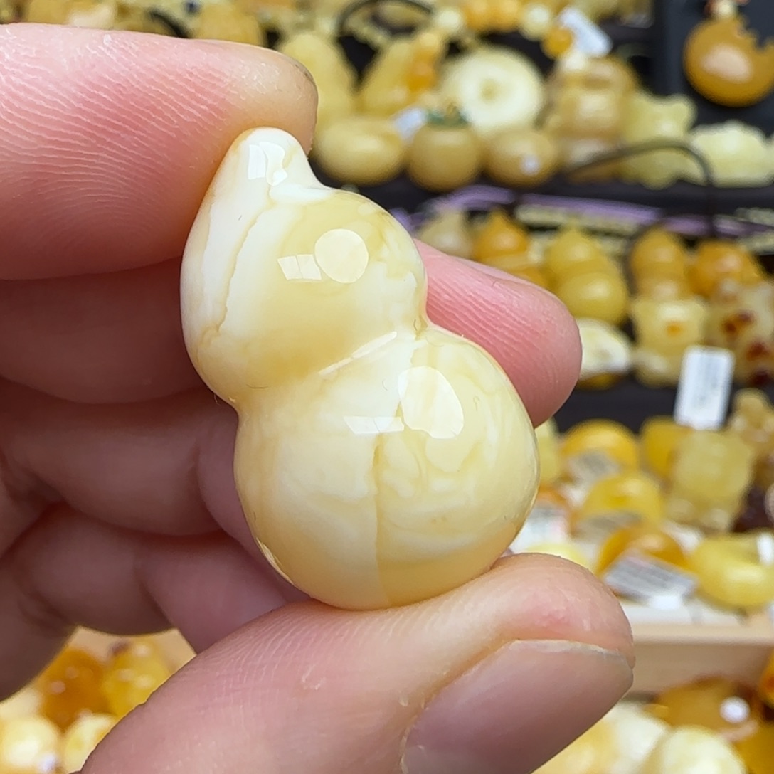 蜜蜡吊坠(不含链)未镶嵌天然俄料浓白妖花蜜蜡葫芦吊坠
