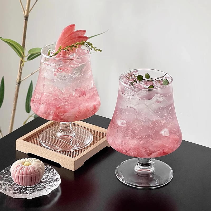 2个高脚玻璃杯微醺酒杯咖啡杯果汁杯苏打气泡水杯饮料杯鸡尾酒杯