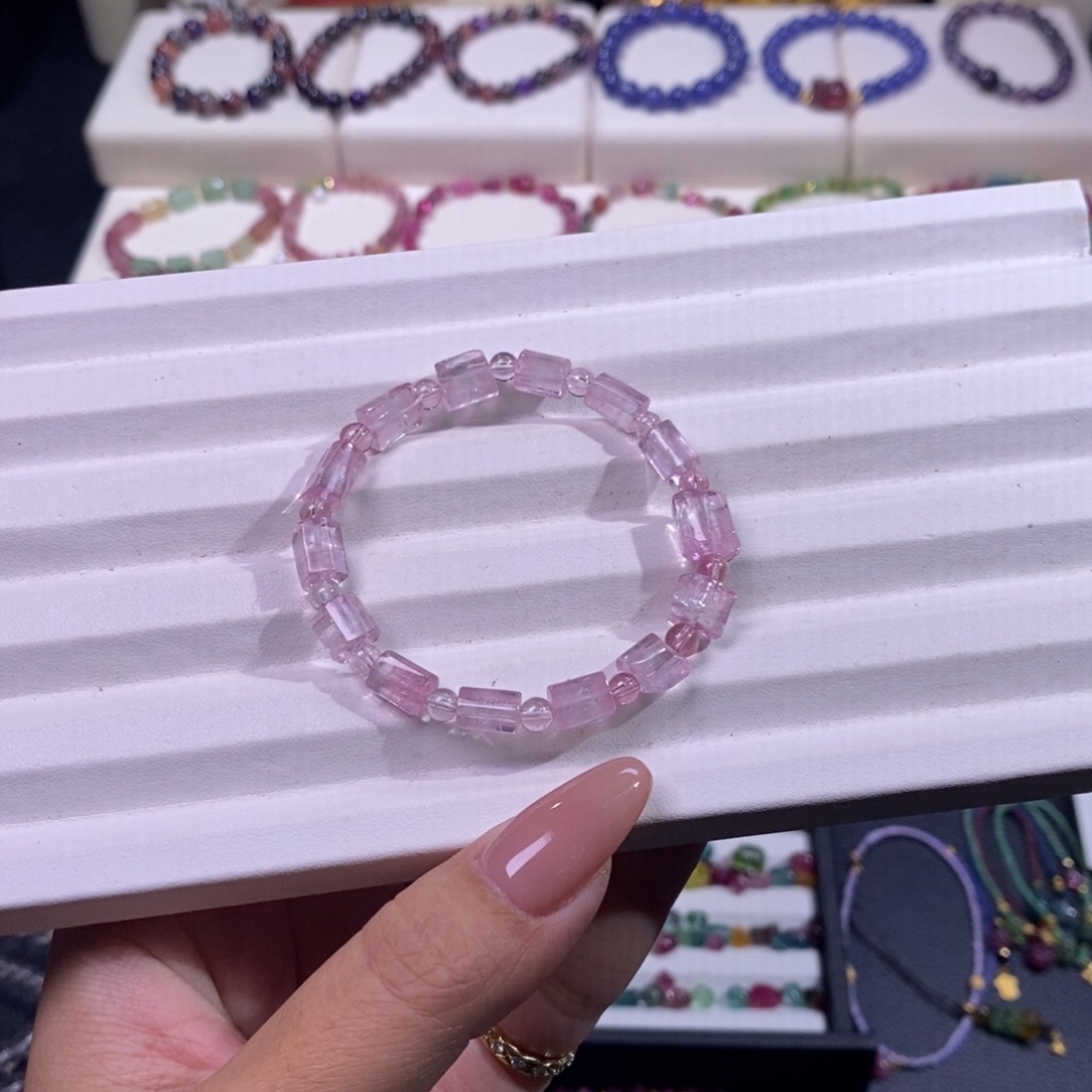 未镶嵌手链碧玺碧玺樱花粉西瓜方糖