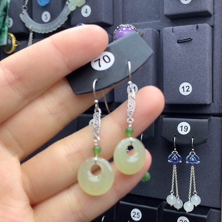 和田玉耳饰银S925镶嵌