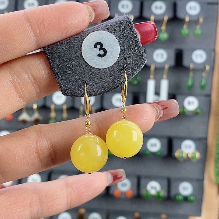 蜜蜡耳饰18K金镶嵌耳饰