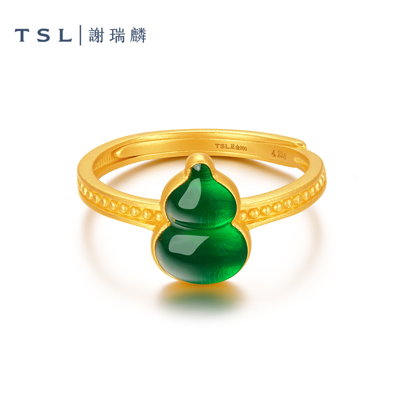 TSL/谢瑞麟计价足金999绿珐琅葫芦黄金戒指2025新款女款活口戒指