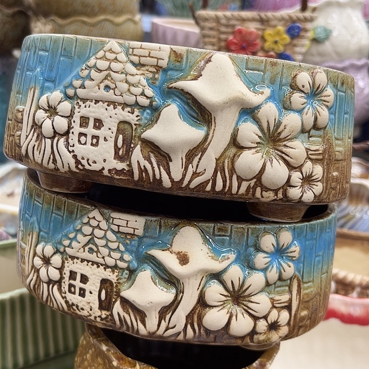 多肉绿植陶瓷花盆9.9包邮，有孔