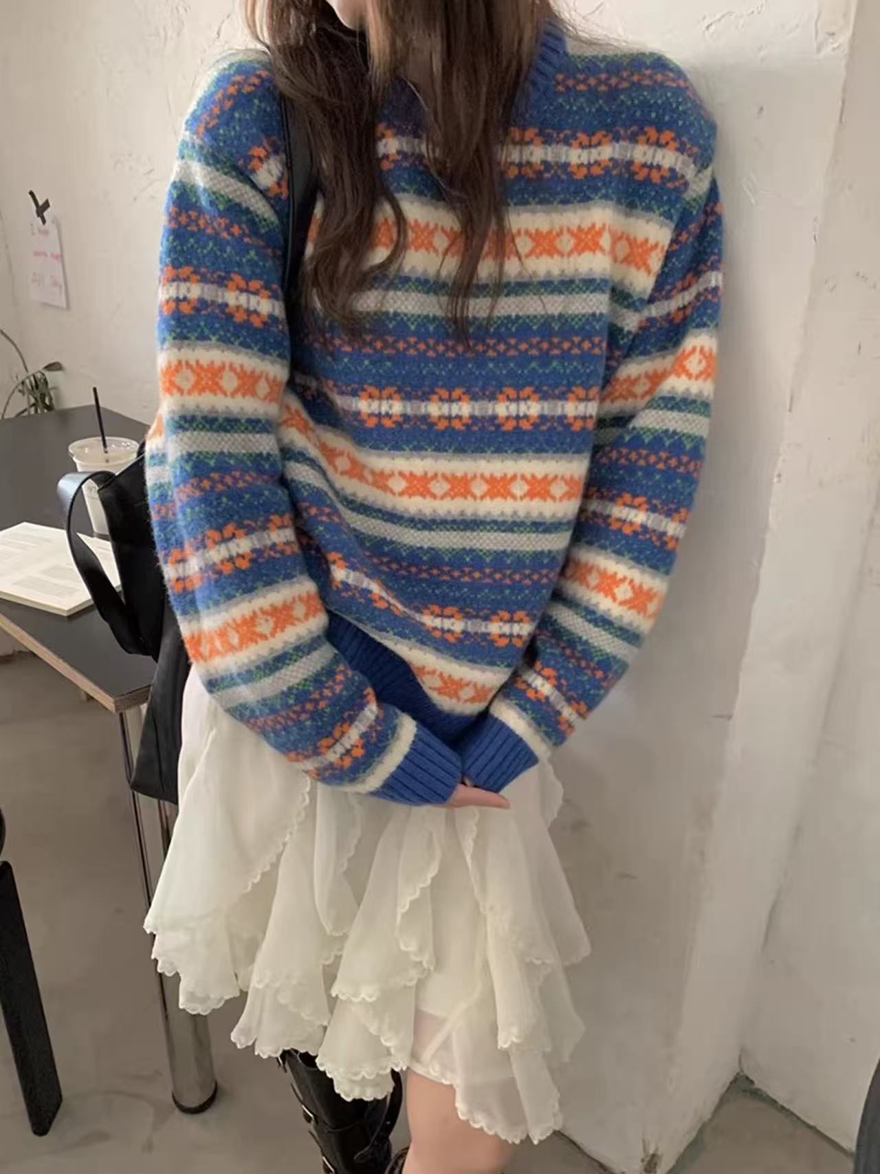 T1105「挪威冰湖」韩系复古费尔岛秋冬针织套头女