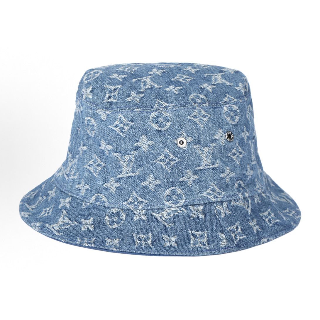 未使用 LouisVuitton/路易威登 满印logo 渔夫帽 男女同款 牛仔蓝