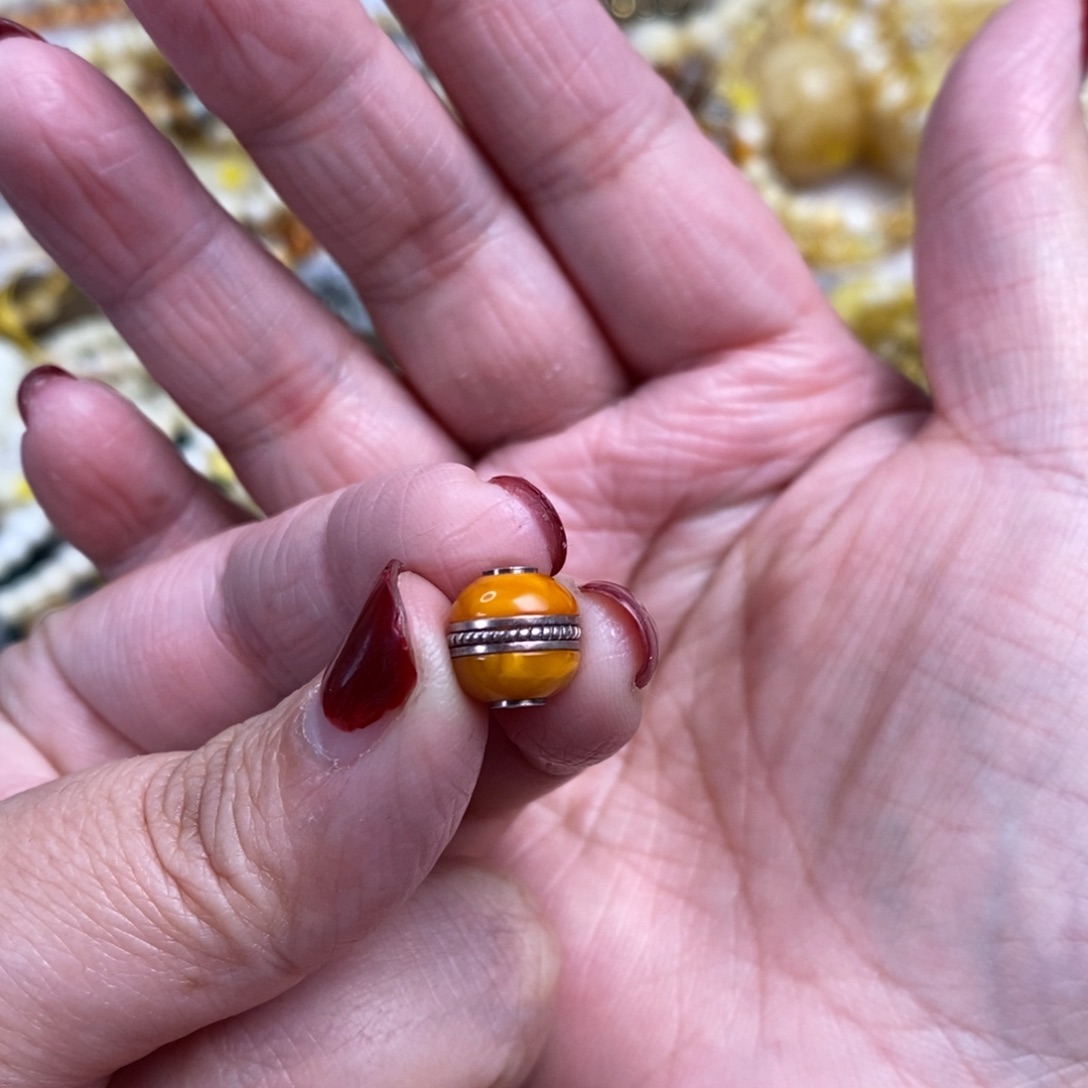 琥珀裸石银S925镶嵌牧**@老花蜡汉堡珠9