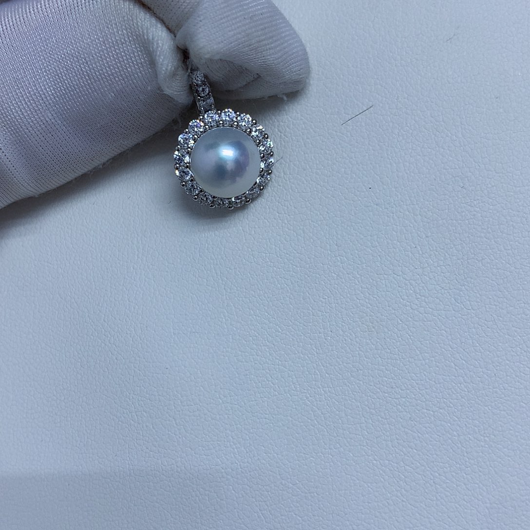 银S925镶嵌淡水珍珠吊坠(不含链)8-9