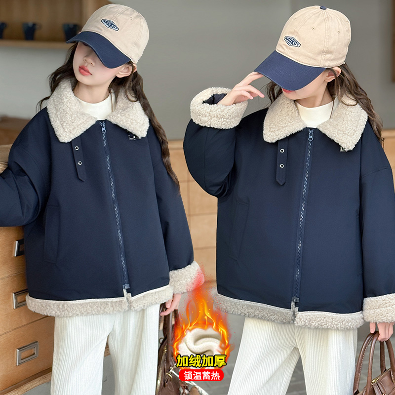 女童冬季棉服2025新款女孩加绒加厚派克服儿童保暖外套童装棉袄潮