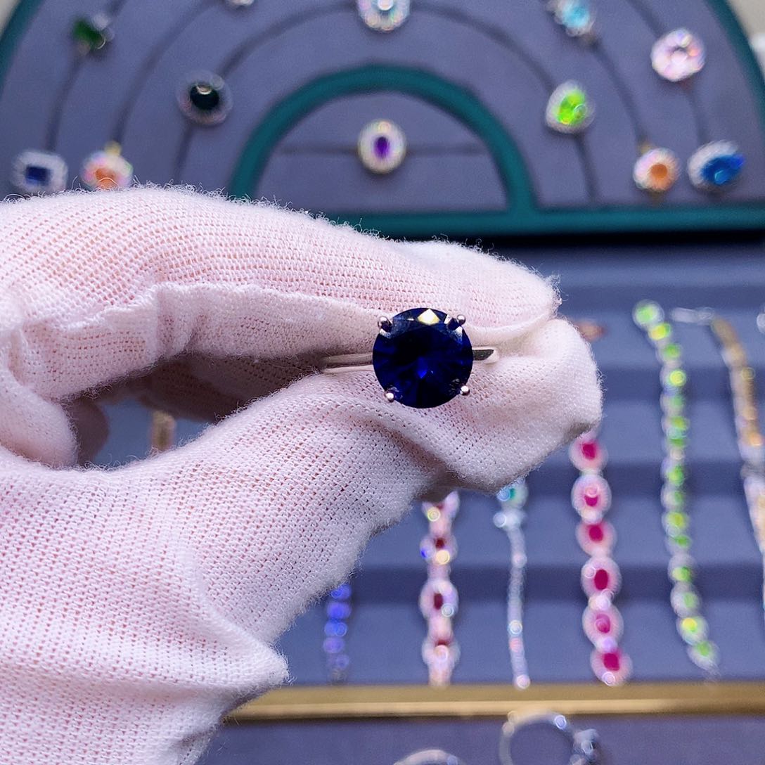 蓝宝石戒指银S925镶嵌