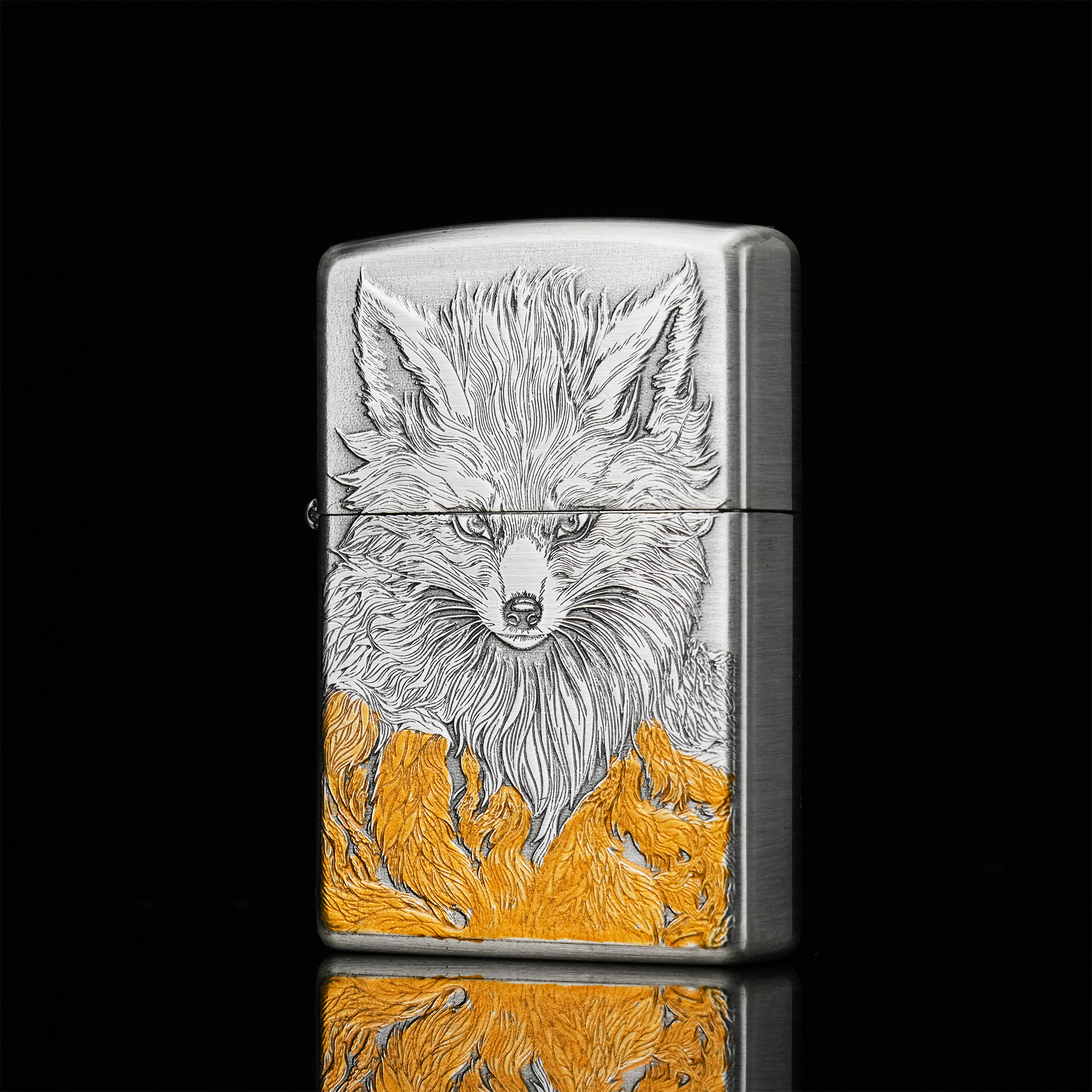 Zippo 金狐狸煤油打火机双面精雕填金工艺男士把玩收藏送礼打火机