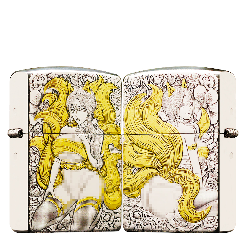 ZIPPO/之宝打火机镀银鎏金盔甲【丝袜九尾】原装正品煤油机DYJ1