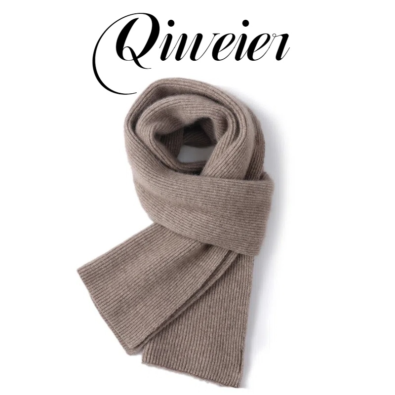 Qiweier/100%纯山羊绒围巾纯色平面针织围脖套装