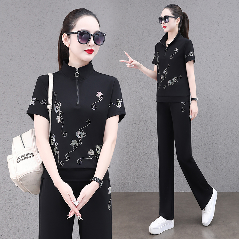 恩狐百搭立领显瘦运动套装女夏季2025新款气质减龄休闲两件套