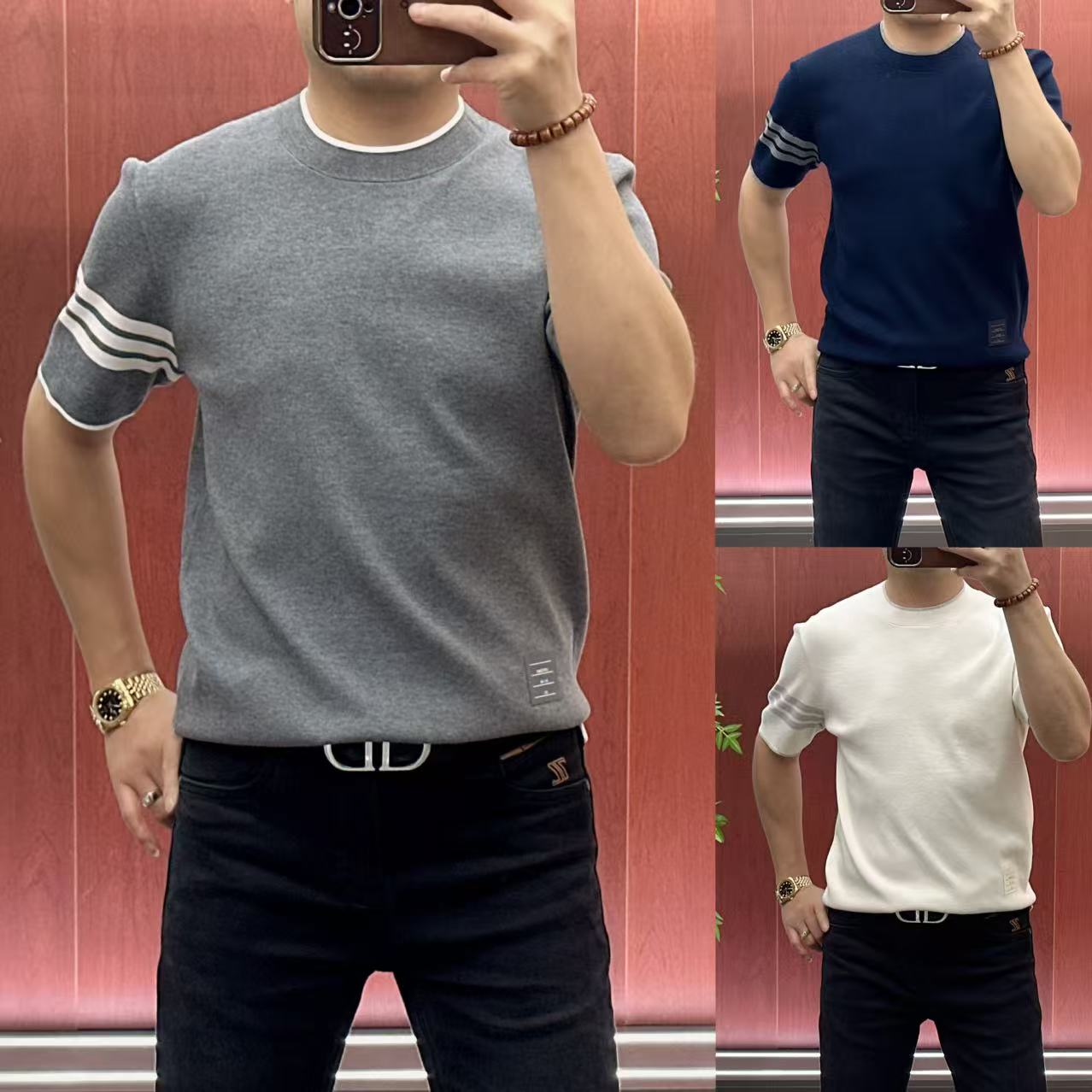 25070【杨会长】男士秋冬款•高织高密高弹•短袖针织衫•A6