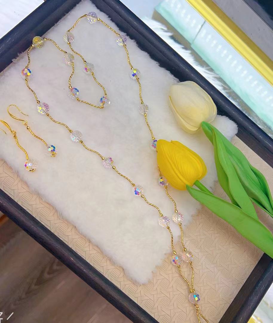 钛钢仿水晶项链 新款法式气质轻奢毛衣链 00020