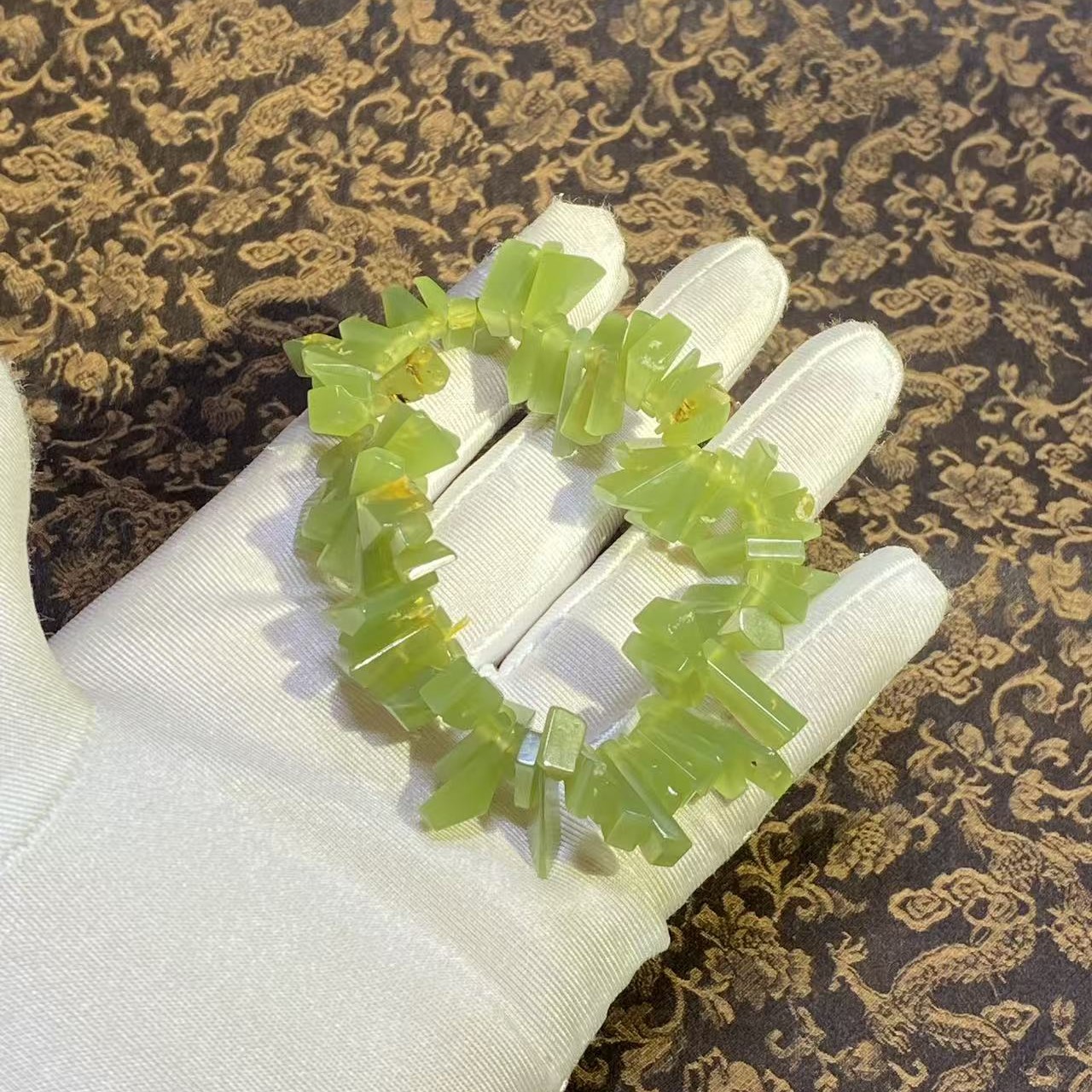 析木河磨玉穿刺料随型手串，可改挂链