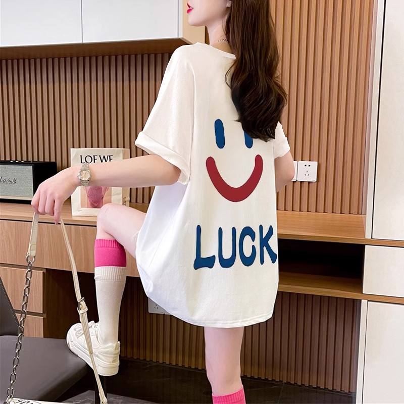 白色纯棉短袖t恤女装大码夏季宽松中长款半袖设计感小众美式上衣