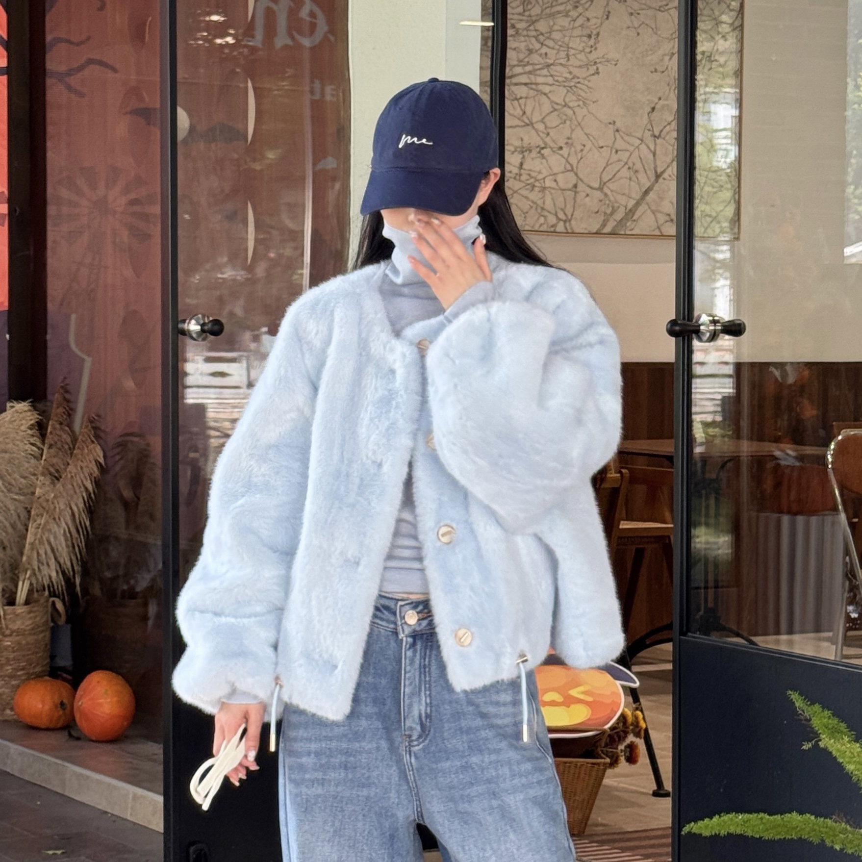 色彩片场～新款韩版短款一体外套长袖圆领简约保暖外套