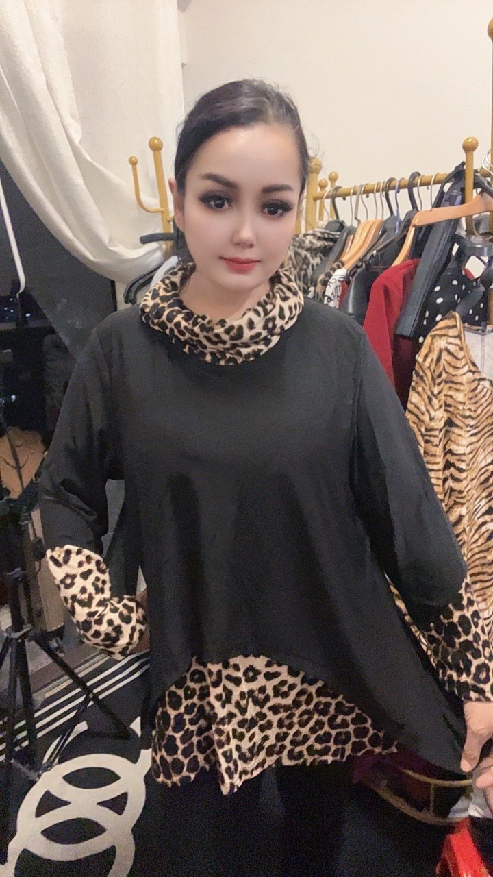 拼接印花假两件上衣时尚遮肉显瘦丝绒打底衫减龄洋气妈妈装