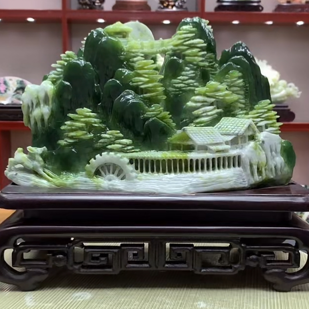 8476家居装饰摆件玉石雕刻电视柜玄关新中式创意书房山水花鸟白菜