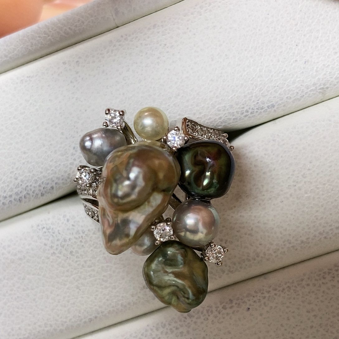 海水珍珠戒圈银S925镶嵌