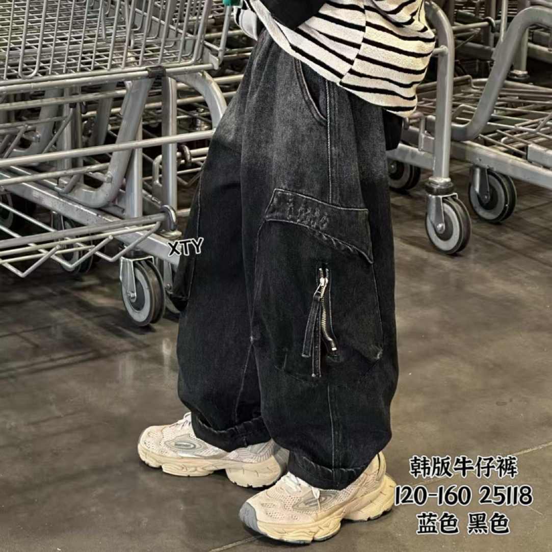 夏季男B类冬季B类 牛仔裤休闲黑色日系复古宽松