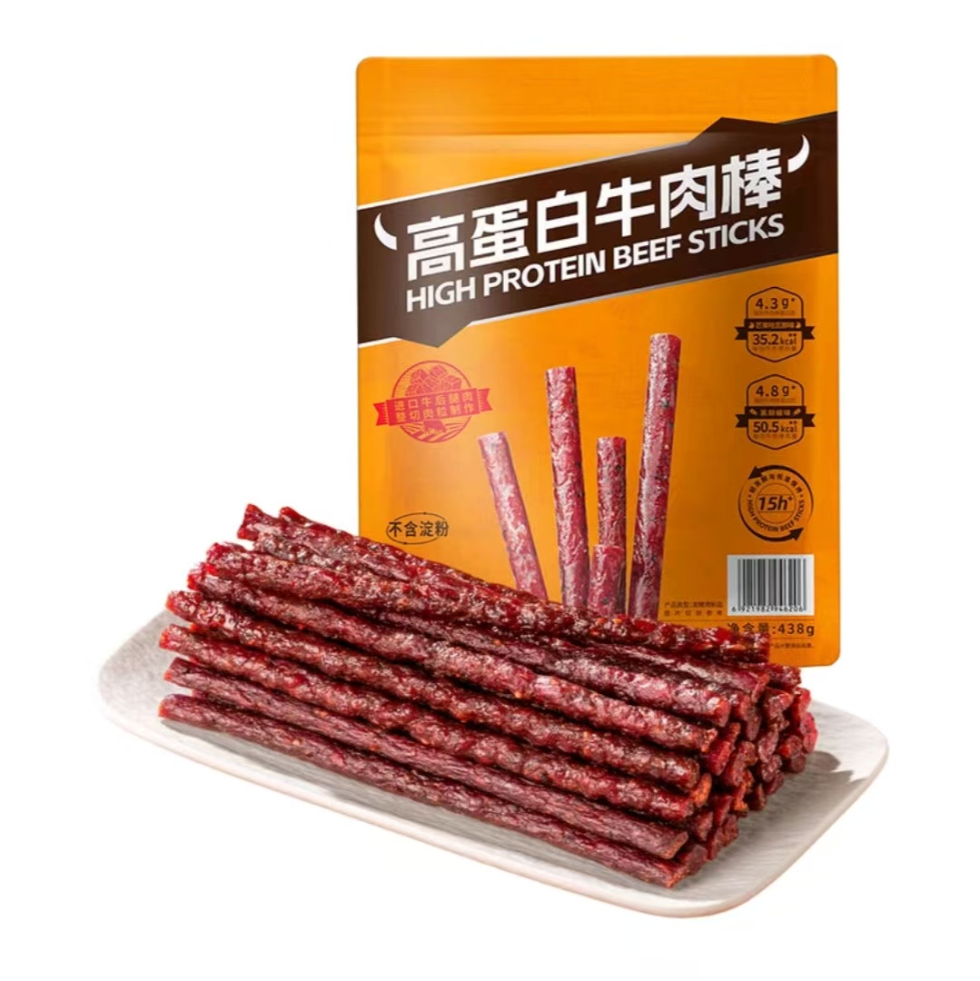 【会员商店】高蛋白风干牛肉牛肉棒开袋即食牛肉干棒腊肠零食438g
