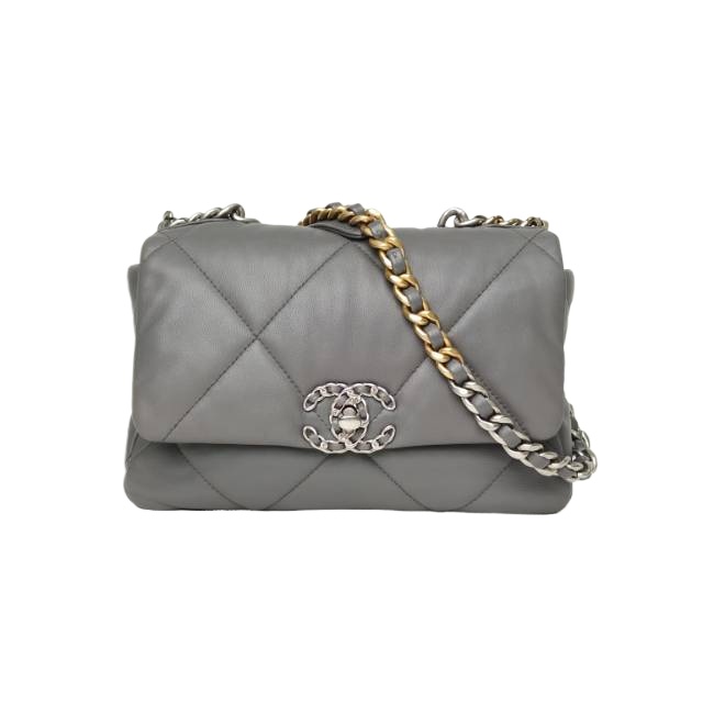 99新 Chanel/香奈儿 小花Jerry19BAG 口盖包 小号灰色 芯片开