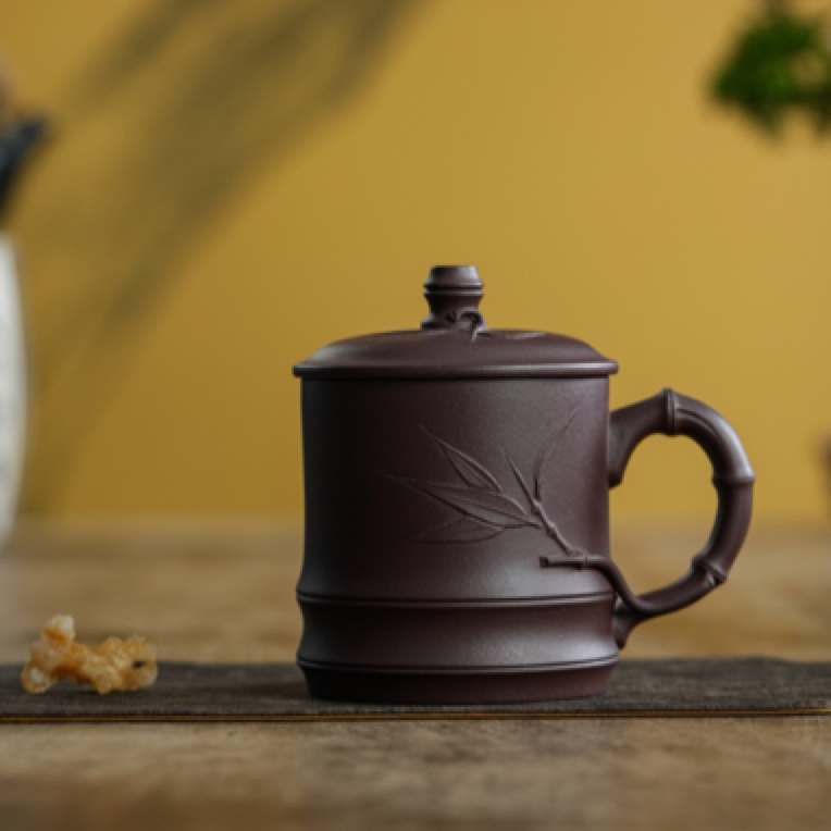 盖杯系列黄龙山原矿底槽清无添加纯天然紫砂盖杯办公居家必备竹节