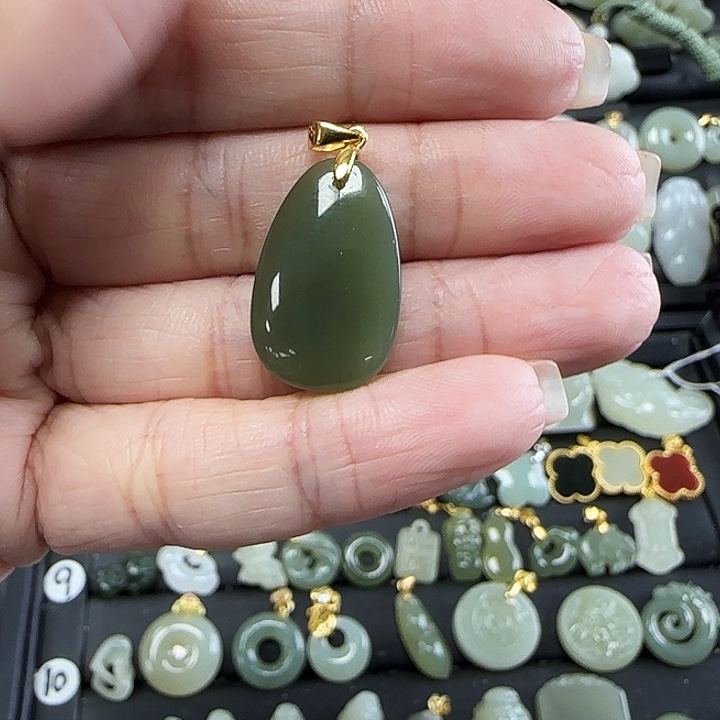和田玉吊坠(不含链)银S925镶嵌