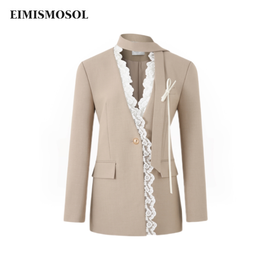 Eimismosol V领撞色花边西装