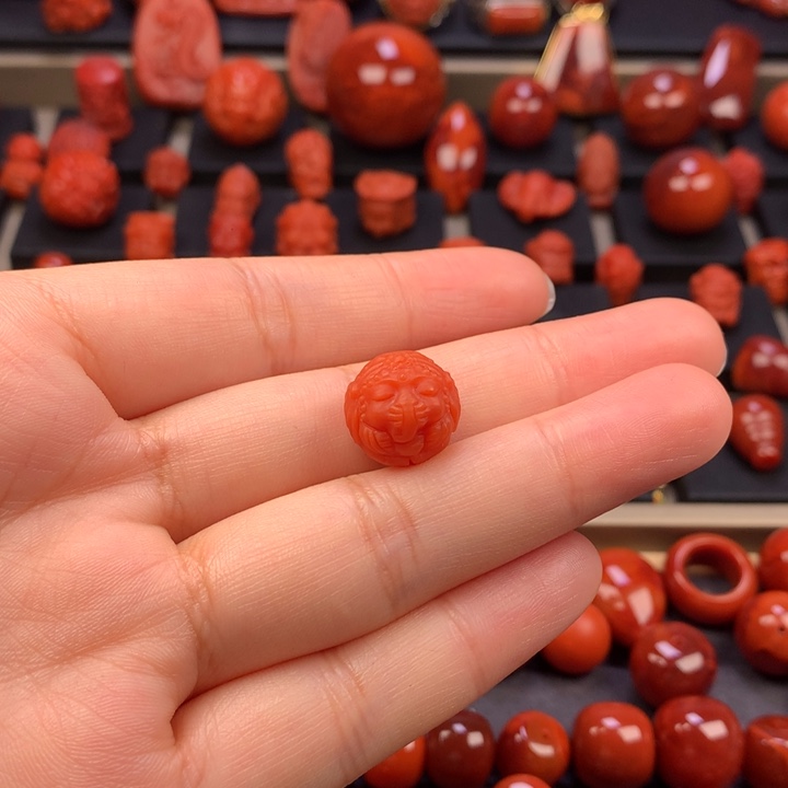 南红玛瑙未镶嵌象神圆珠单珠13MM+