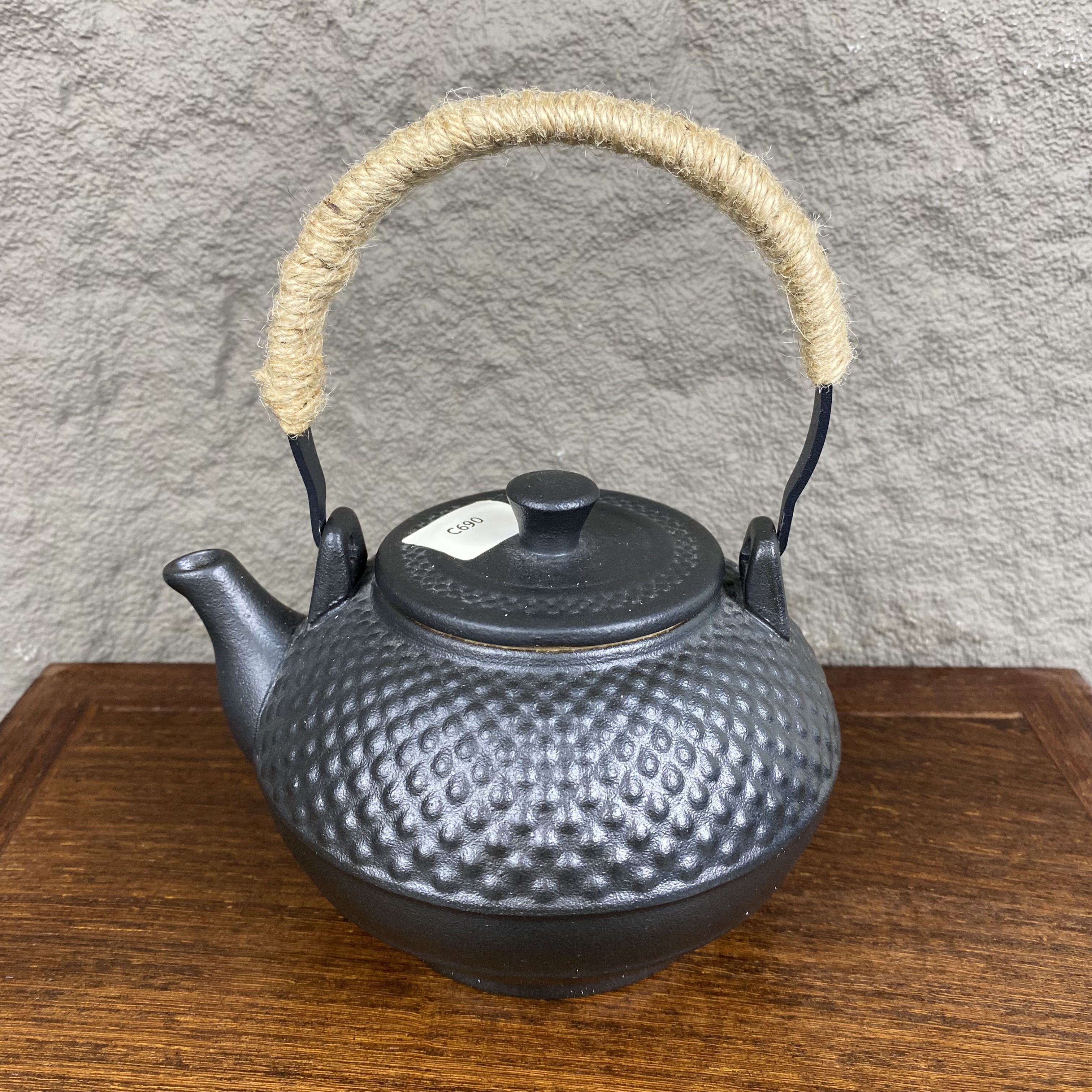 家用黑陶功夫茶具禅风黑提梁壶瓷器磨砂黑壶复古黑色石纹壶C690