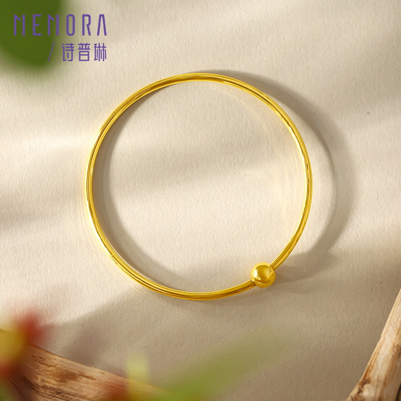 MEMORA/诗普琳《弹力圆镯》黄金足金圆棍金手镯开口简约素圈GW2940